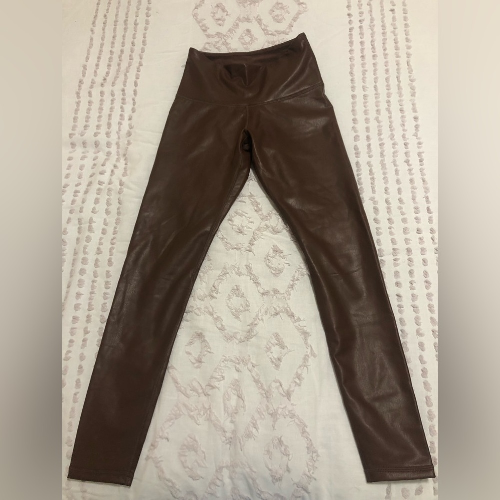 BROWN LEATHER LEGGINGS - Picture 1 of 1